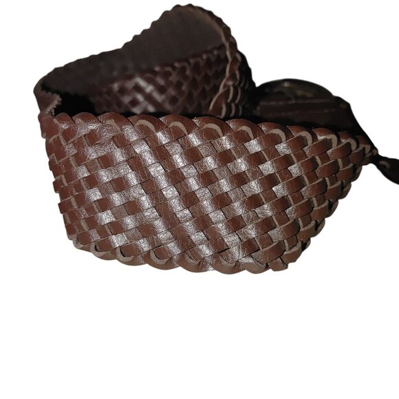 Michael Kors Belt Woven Braided Size Medium Dark Brown Leather Silver Buckle main image 4